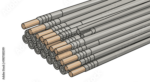 A row of metal gun bullets and wooden tobacco cigarettes isolated on a white background creates an art piece illustrating the danger of addiction and smoke