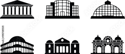 Museum Silhouette Icon Collection Set