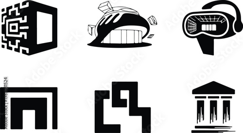 Museum Silhouette Icon Collection Set