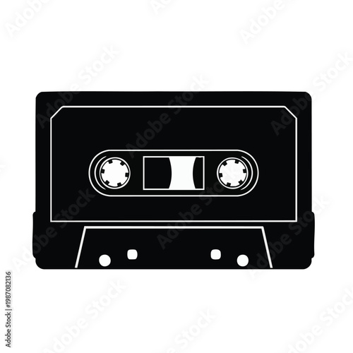 cassette tape, black icon, music symbol, audio cassette, vector illustration