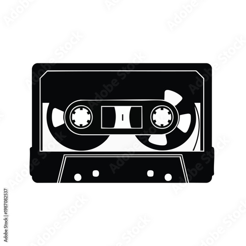 Cassette tape, audio cassette, music cassette, black icon, vector illustration, sound recording