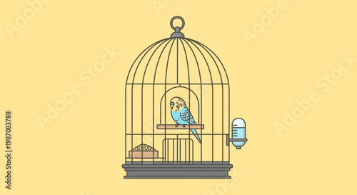Blue Bird Sitting in Cage 1.