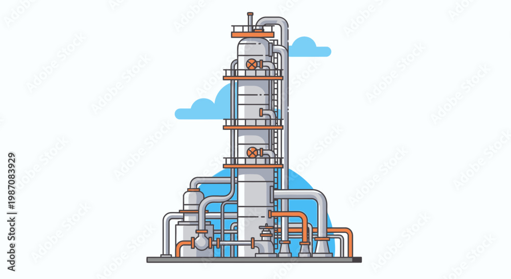 Naklejka premium Industrial facility with pipes and towers.