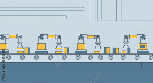 Robotic arms in factory production line.