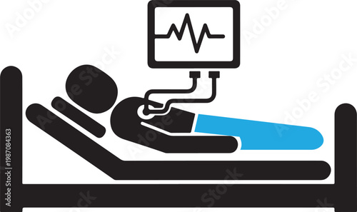 Person in hospital bed undergoing medical examination with ultrasound equipment.