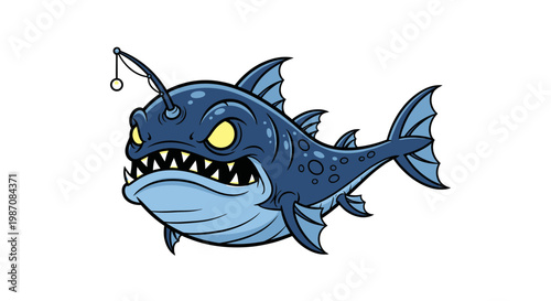 Cartoon Anglerfish with Fishing Lure.