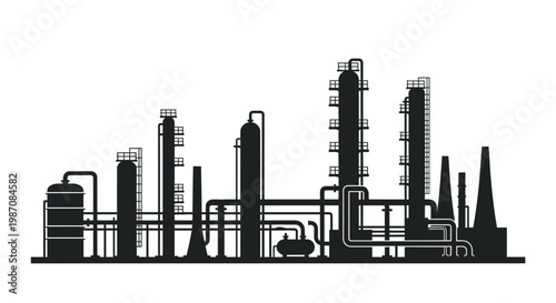 Industrial factory plant machinery silhouette.