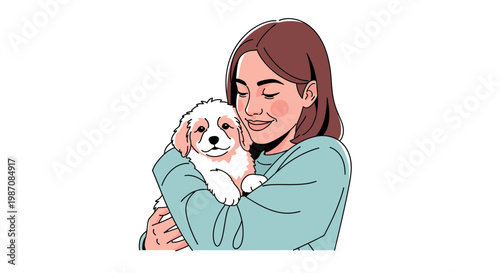 Woman Holding Cute White Dog.