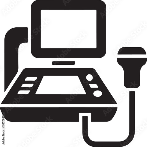Ultrasound machine icon for medical diagnostic imaging technology equipment.