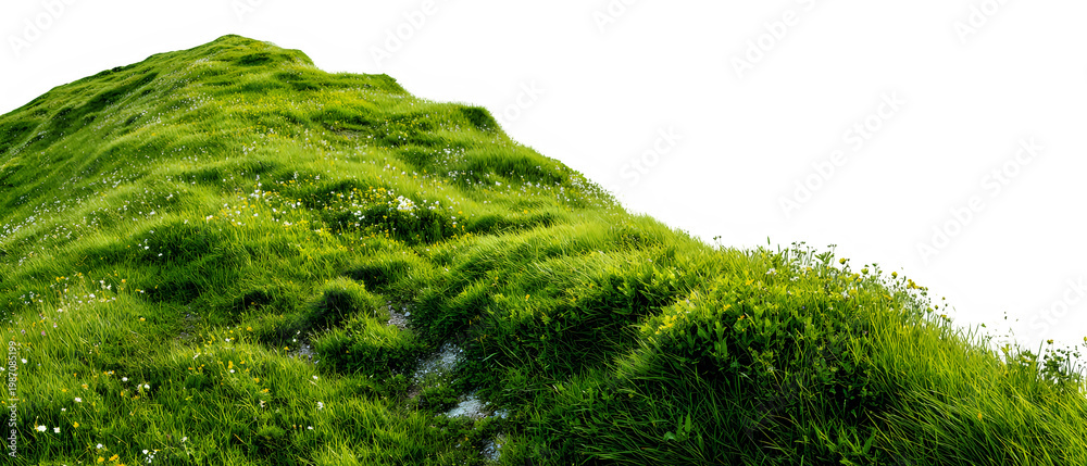 Fototapeta premium Green grassy hill slope isolated on transparent background