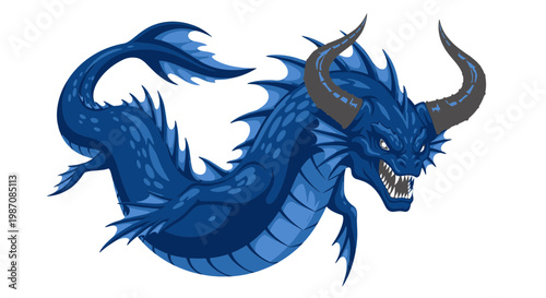 Detailed illustration of a blue dragon.