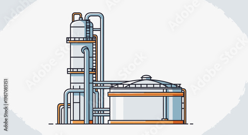 Industrial factory building with pipes.