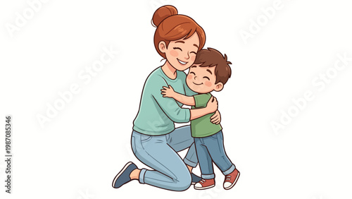 Adult hugging child affectionate family bond love care warmth vector illustration design
