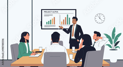 Businessman presenting to colleagues in meeting 1.
