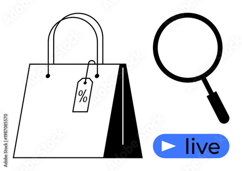 Online shopping concept. Online shopping highlights live streaming with discount offers and search optimization. Online shopping reshapes the retail experience. Perfect for e-commerce, sales