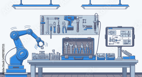 Industrial robotic arm in factory setting.