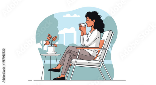 Woman Sitting and Drinking Coffee 1.