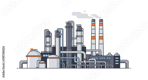 Industrial factory with smokestacks emitting smoke 3.