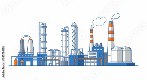 Industrial factory with smokestacks emitting smoke.