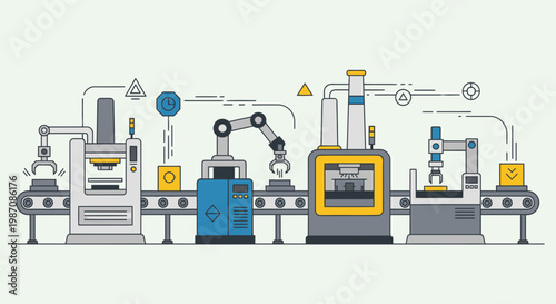 Industrial robotic factory machine assembly line.