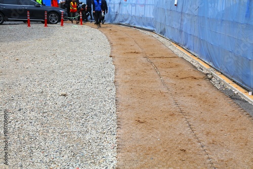 Photos Coconut fiber mat pedestrian walkway in South Korea