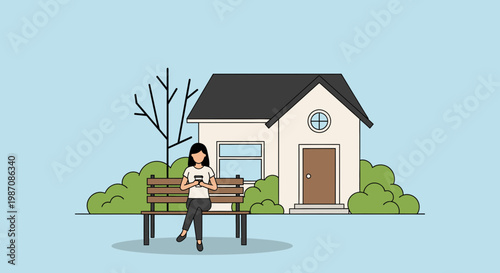 Woman Sitting on a Bench Outdoors.