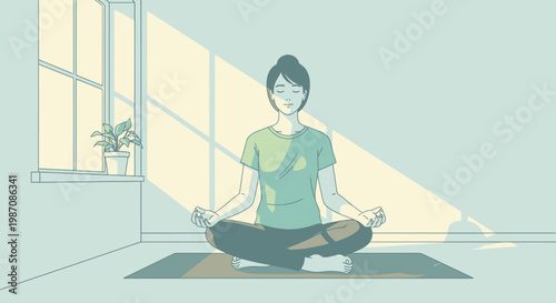 Woman sitting in lotus position meditating.