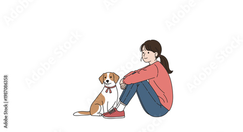 Woman sitting with cute brown dog.