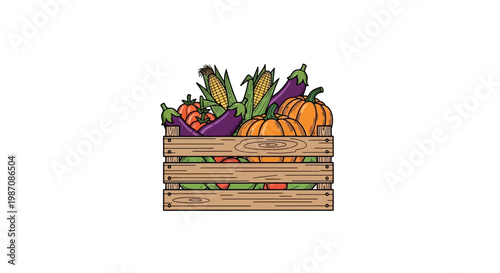 Fresh Vegetable Crate Illustration.