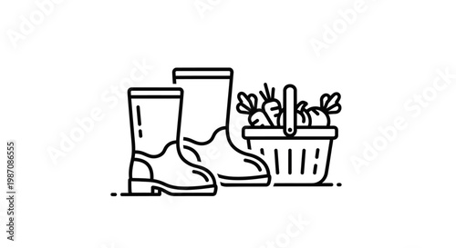Gardening Boots and Plant Basket.