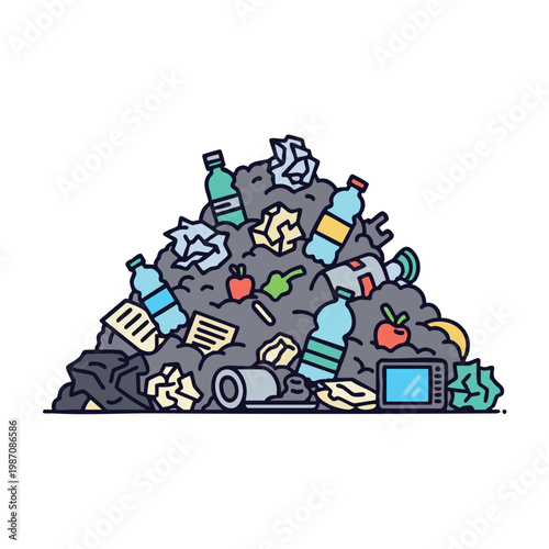 Trash pile, garbage heap, waste mound, litter illustration