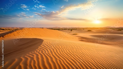 dunes. Expansive sand dunes under golden sunlight, portraying a serene and timeless desert landscape. travel magazines, destination branding, designed for travel destination branding.