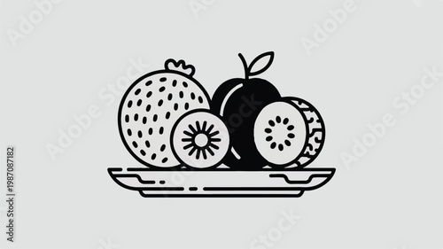 A plate of fresh fruit including guava and apple on a plate