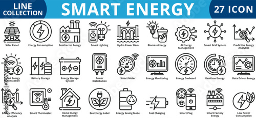 Smart energy icon set outline style icon set collection vector illustration