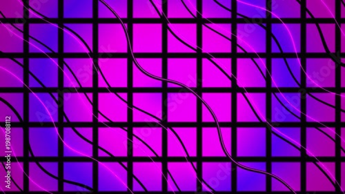 Vibrant Abstract Pink and Purple Grid Pattern with Swirling Lines.