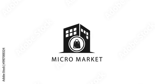 Micro market logo with building icon.