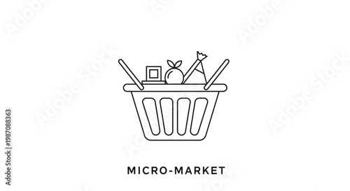 Shopping basket with grocery items.