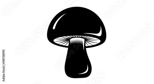 Black and white illustration of a single mushroom silhouette isolated on plain background.
