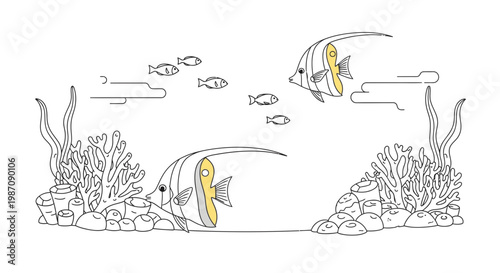 Yellow and gray tropical fish swimming.