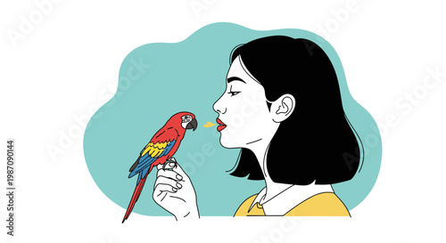 Woman holding colorful parrot bird.