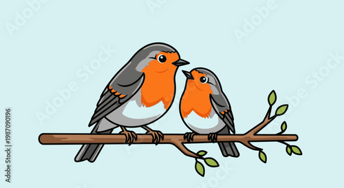 Two small birds on a branch 1.