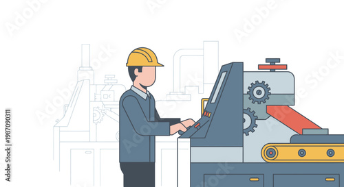 Man in hardhat operating industrial machine.