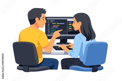 Two developers collaborating on a coding project