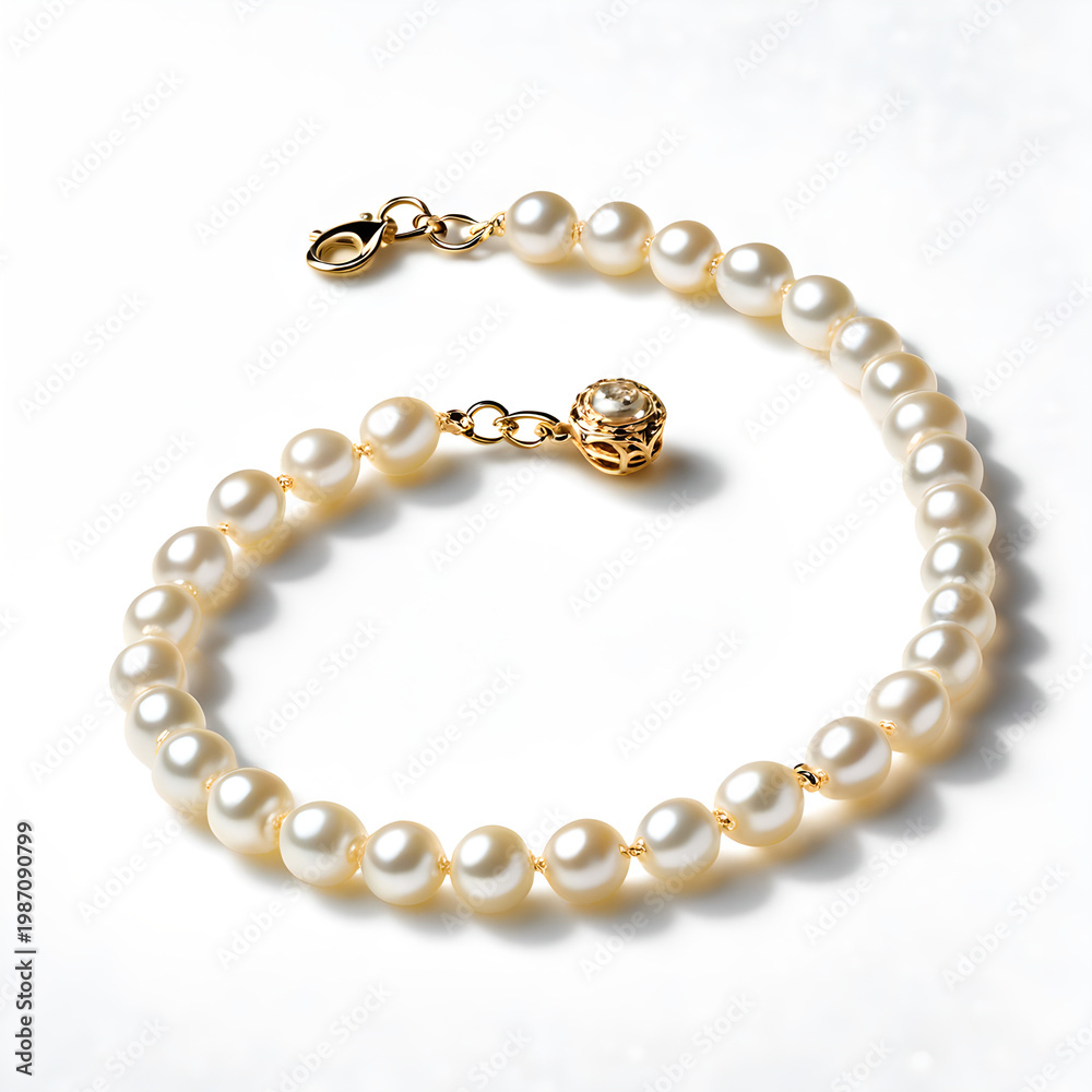Obraz premium Pearl Bracelet with Gold Clasp Isolated on White Background