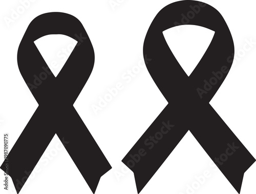 Black Awareness Ribbon Icons Set for Mourning and Remembrance