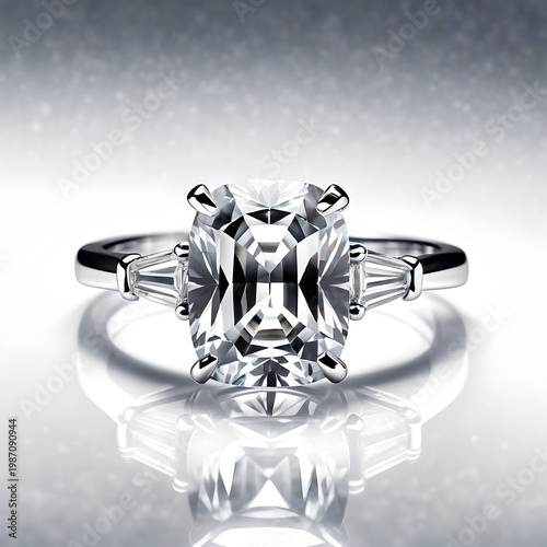 Single White Sapphire Ring in Platinum Isolated on White Background