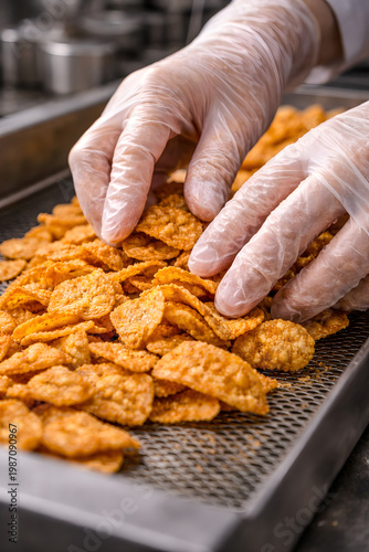 hand holding checking the food in a machine 