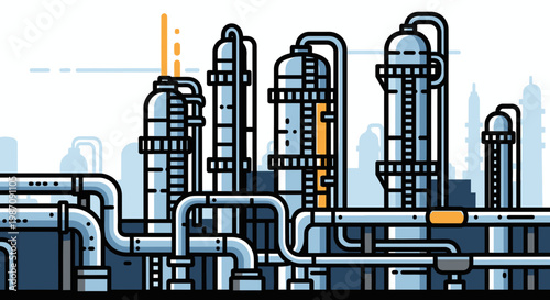 Industrial factory pipes and machinery.