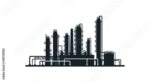 Industrial factory plant refinery silhouette.