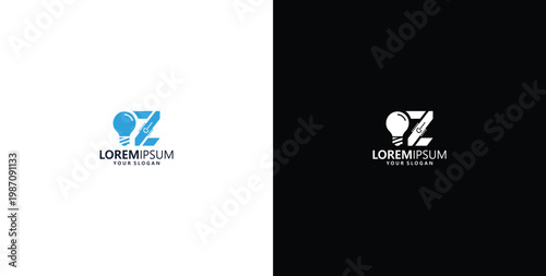 smart bulb technology logo design, bulb logo design initial Z creative bulb logo ideas